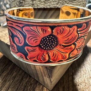 Boho Southwestern Floral Wide Cuff Bangle‎ Bracelet, Ships in Gift Box